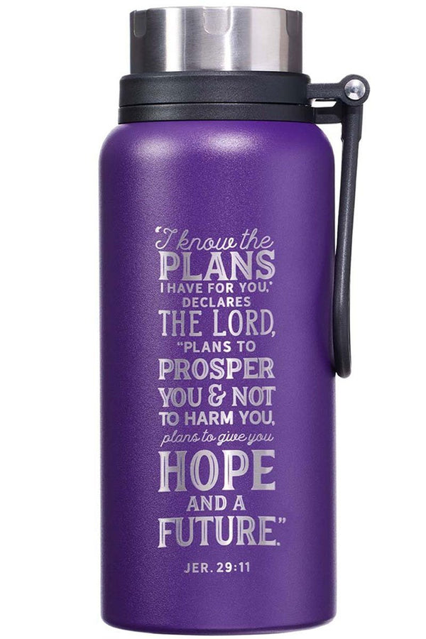 I Know The Plans Purple 32 oz Stainless Steel Water Bottle