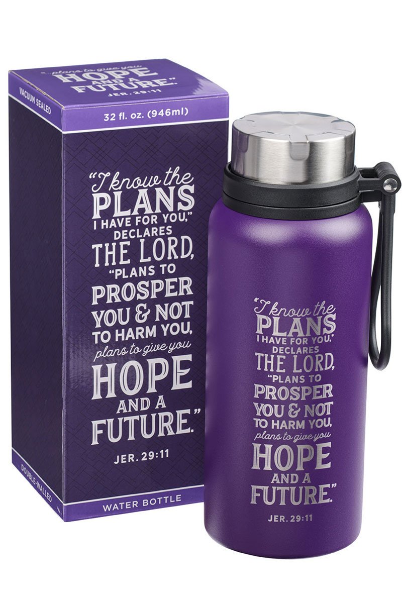 I Know The Plans Purple 32 oz Stainless Steel Water Bottle