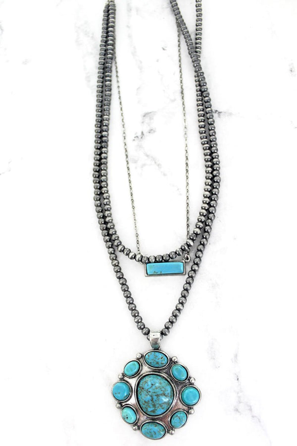Turquoise Willow Grove Layered Silver Pearl Necklace